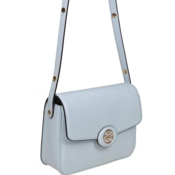 NWT ✅ Tory Burch Robinson Shoulder Bag Embossed Leather ICE BLUE #154731 ⭐ NWT - Picture 3 of 16